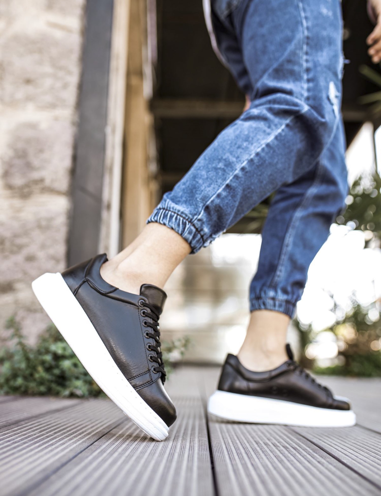 Ανδρικά ασπρόμαυρα δίσολα Sneakers λαστιχένια σόλα CH25700 φωτογραφία